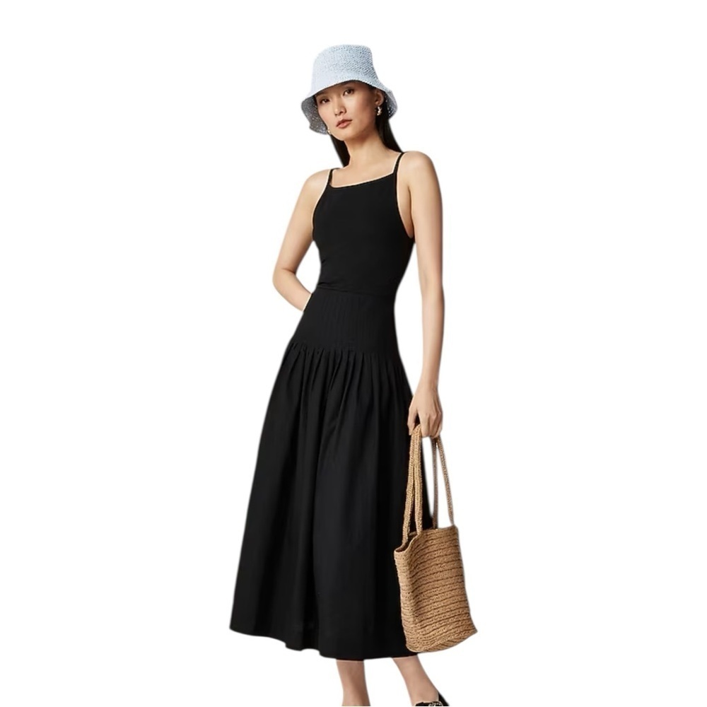 J Crew Black Sleeveless Square Neck Pintuck Mixy Dress Womens Size S